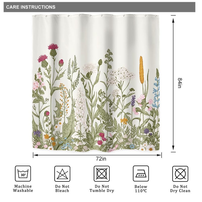 Riyidecor 72Wx84H Inch Extra Long Shower Curtain for Bathroom Decor Wildflower Flower Floral Vintage Botanical Accessories Herbs Plant Bathroom Set Windows Fabric Polyester Waterproof 12 Pack Hooks - Image 5